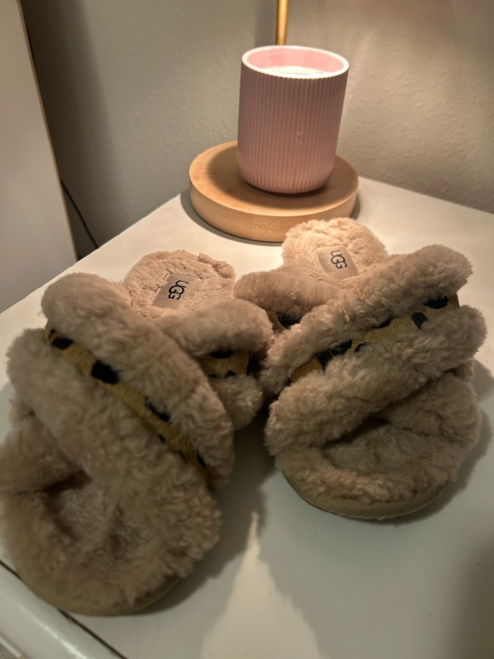 UGG Plush Cross-Band Slide Sandals in Chestnut